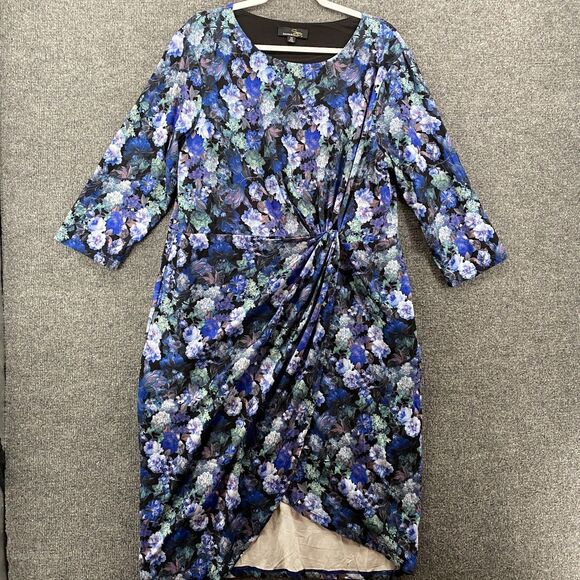 Suzanne Betro Dress Womens 3X Blue Floral Wrap Round Neck Sheath Ladies Cocktail - Picture 1 of 12